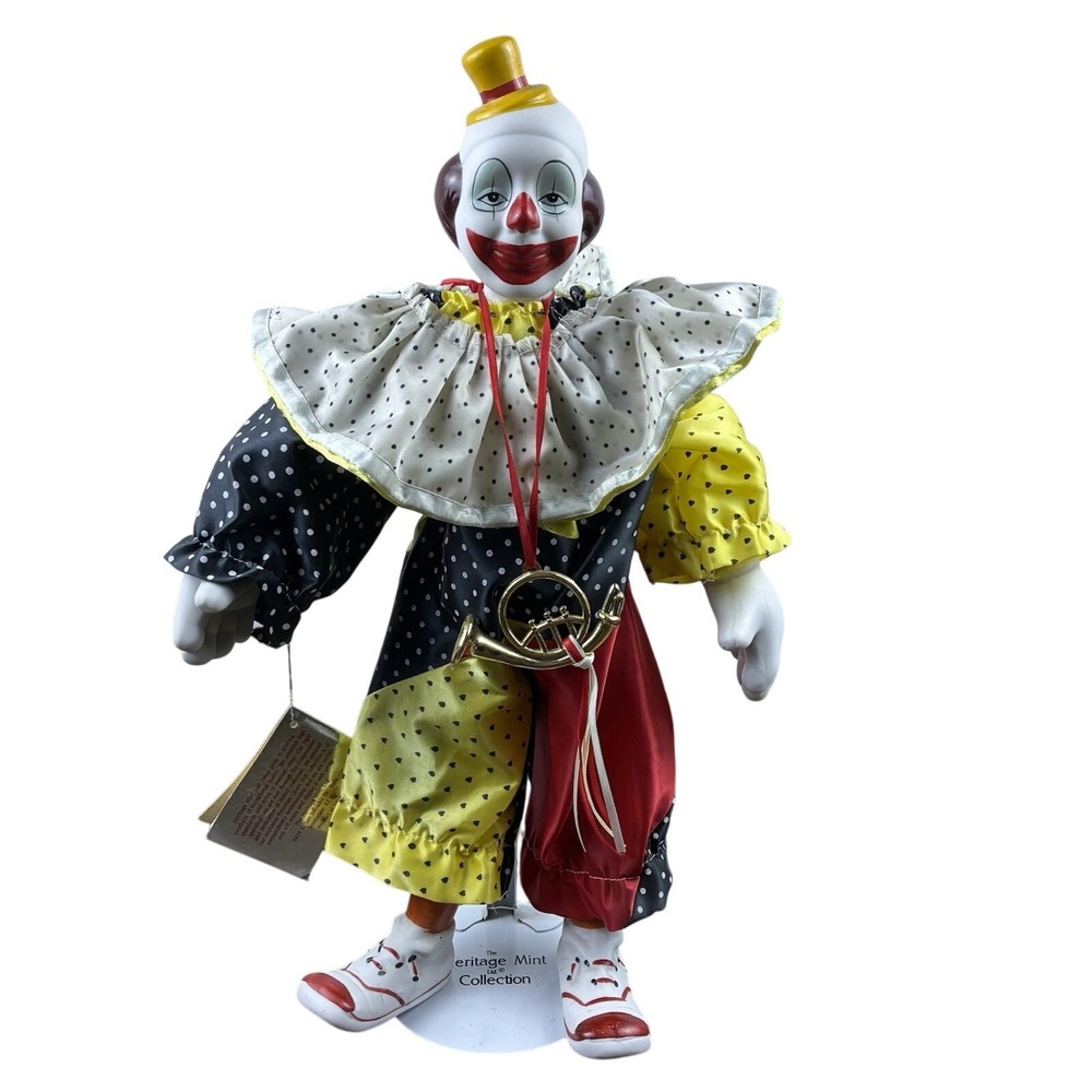 Heritage Mint Pierrot Porcelain Clown French Horn 1989 Happiness & Love Stand